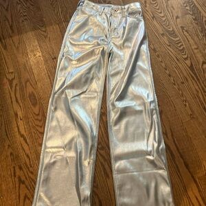 Abercrombie Kids High Rise Wide Leg Metallic Silver Pants New Years 11 12 Long